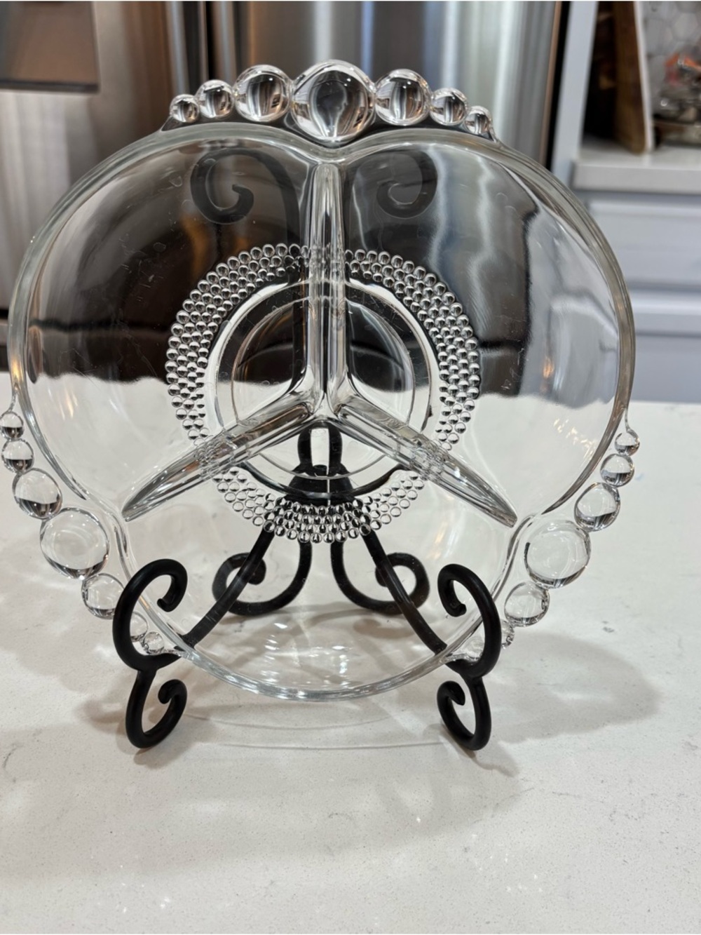 Vintage Duncan Miller Teardrop 3-Part Divided Relish Dish, 8”